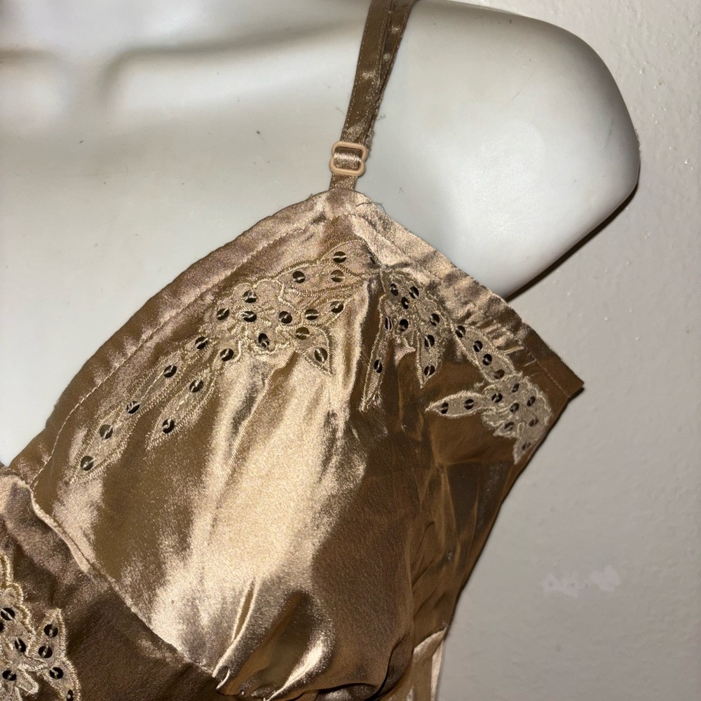 NEWPORT NEWS Gold satin long beaded sequins Slip nightgown lingerie NWTS size 6 - Picture 6 of 6